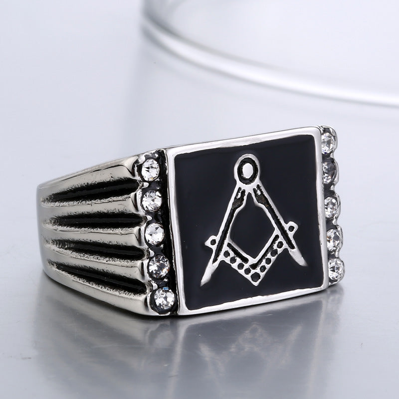 Men's Freemasonry Titanium Steel Ring - European and American Stainless Steel Jewelry