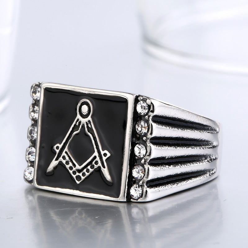 Men's Freemasonry Titanium Steel Ring - European and American Stainless Steel Jewelry