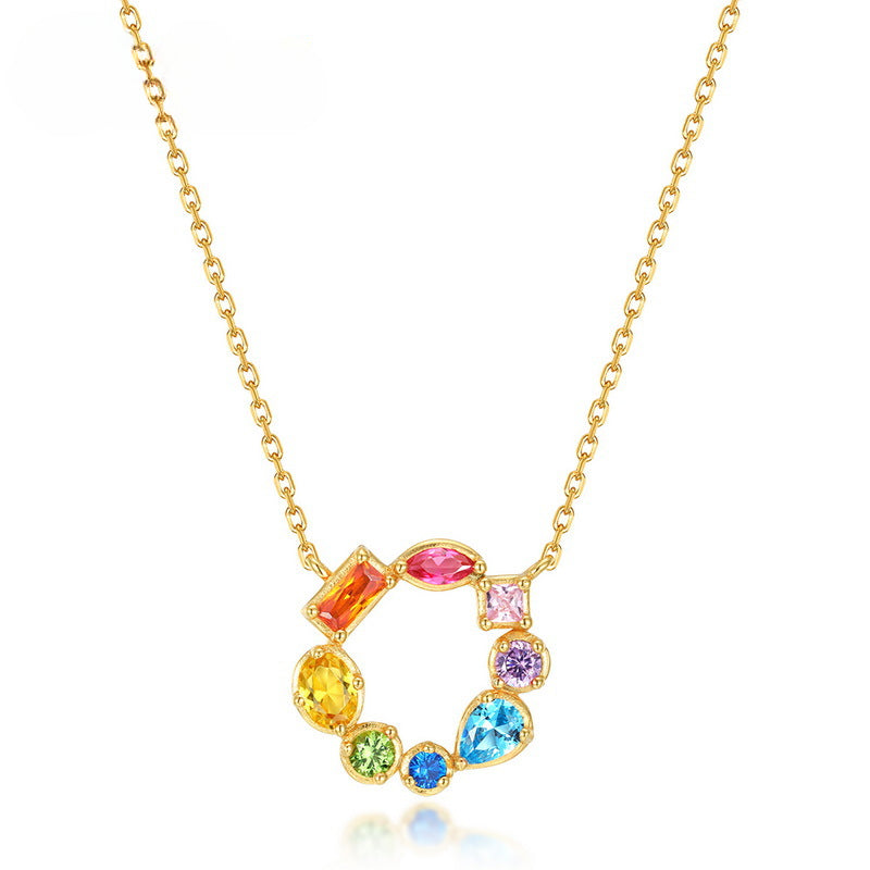 Circle Rainbow Zircon Silver Necklace