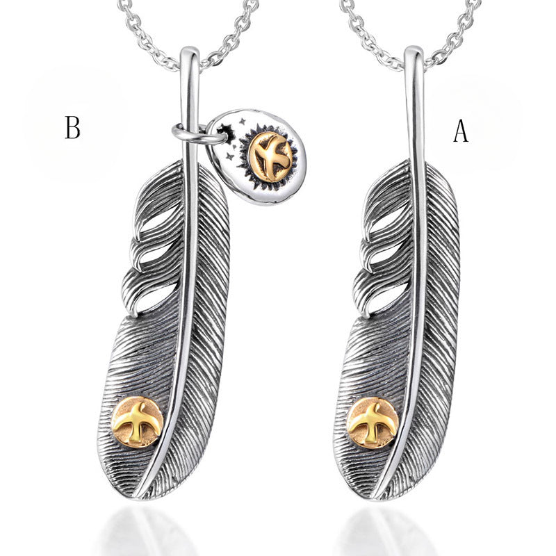 Trendy Titanium Steel Feather Pendant Set for Men and Women - Fashionable Everyday Necklace