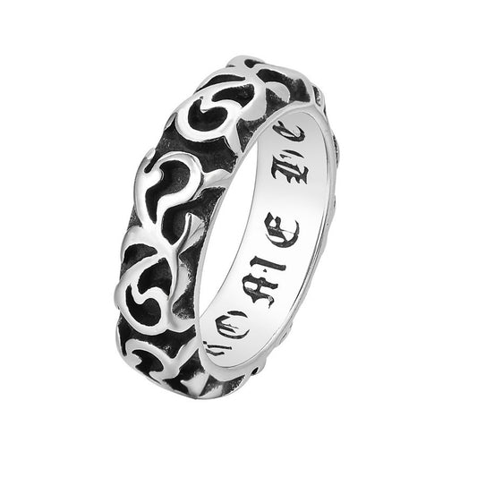 Relief Pattern Titanium Steel Ring for Men