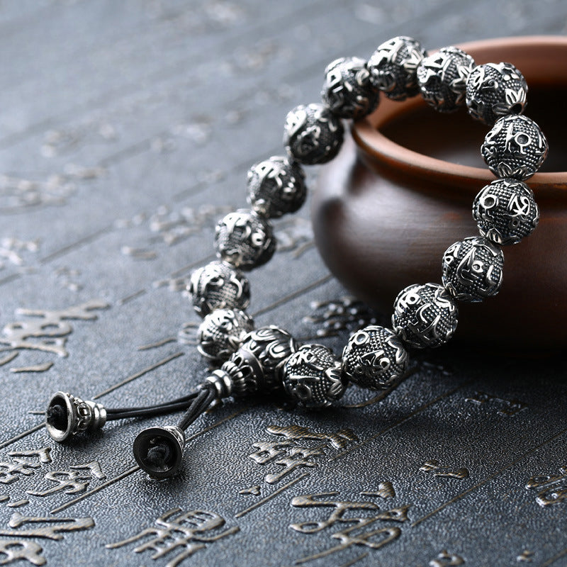 Trendy Titanium Steel Six-Character Mantra Bracelet for Men - Ethnic-Inspired Heavyweight Jewelry