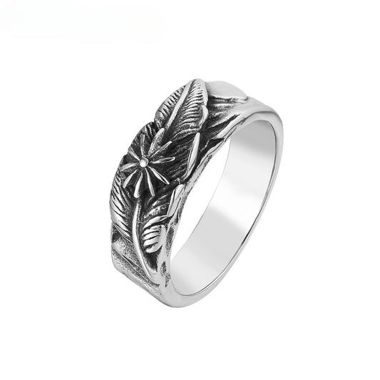 Wholesale Personalized Fashion Retro Feather Men's Titanium Ring