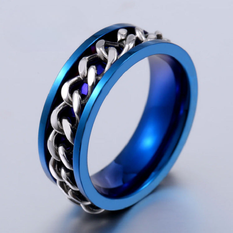 Trendy Korean Electroplated Stainless Steel Chain Ring for Men - Custom Fashion Accessory