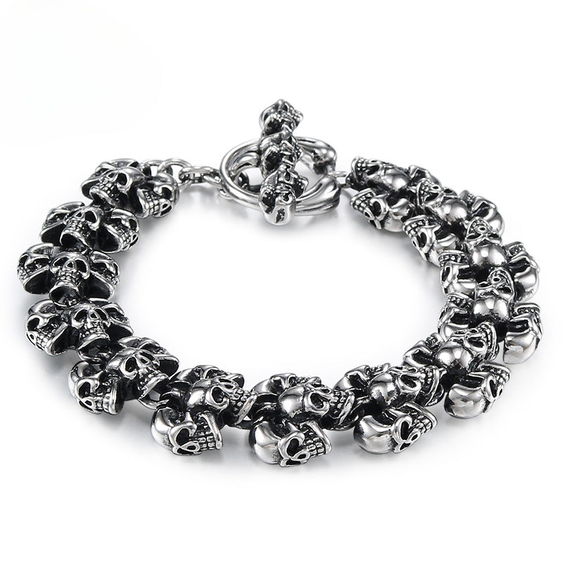 Titanium Steel Men's Skull Bracelet with Religious Totem Design