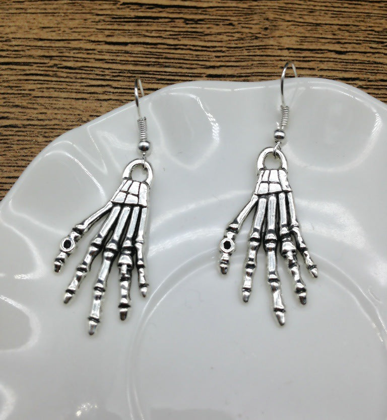 Exaggerated Retro Halloween Skeleton Hand Earrings for Women