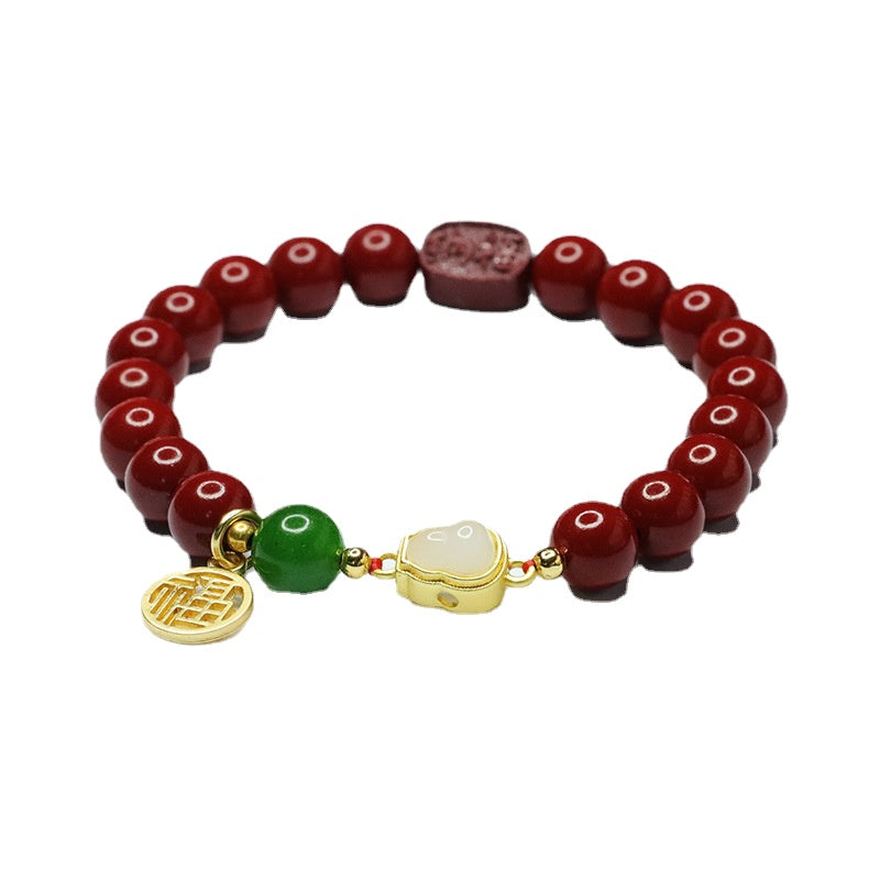 Cinnabar and Jade Sterling Silver Bracelet from Fortune's Favor Collection