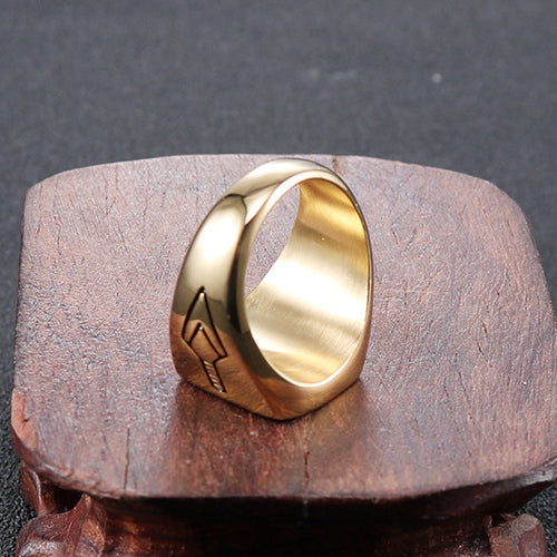 Stylish Retro Freemason Punk Ring in Gold Titanium Steel for Men