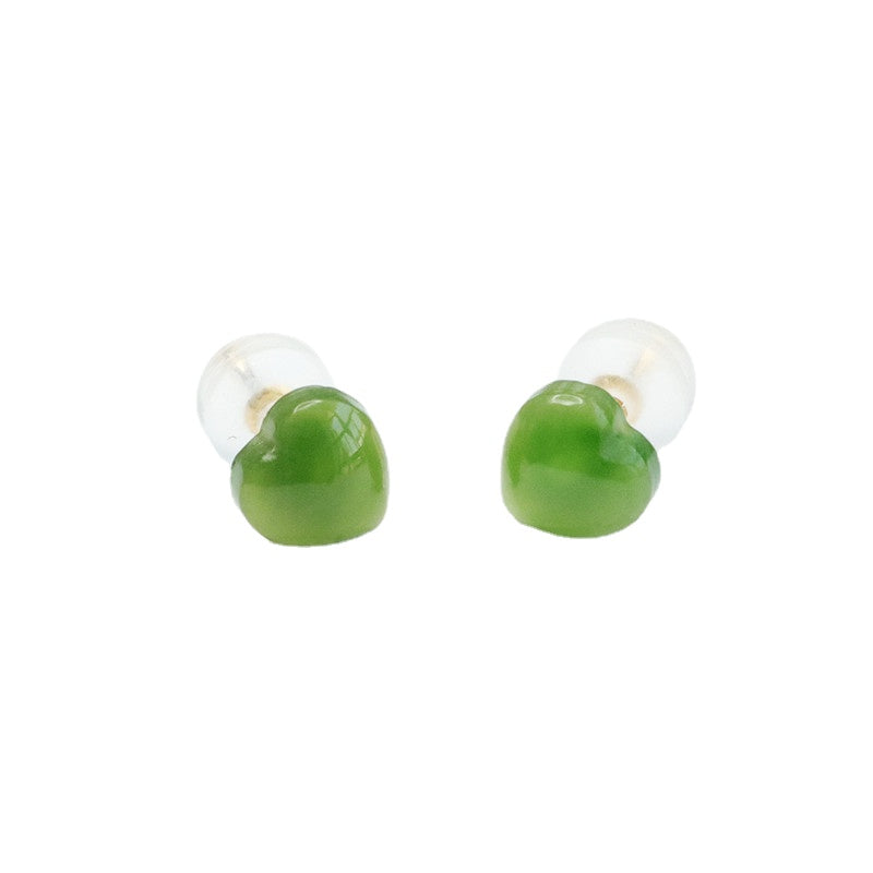 Green Jade Love Earrings with Sterling Silver Needles