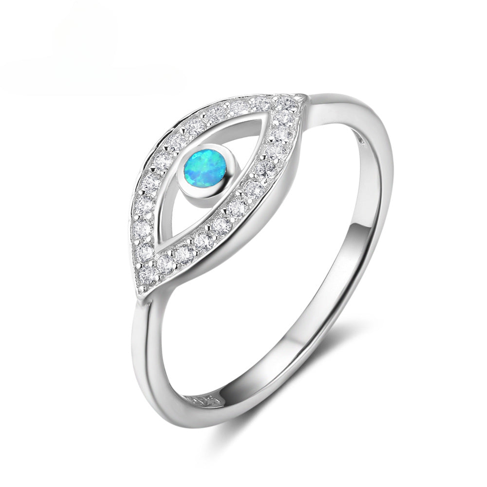 Blue Opal Zircon Eye Sterling Silver Ring