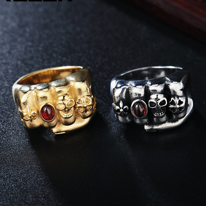 Halloween Skull Fist Titanium Ring for Men