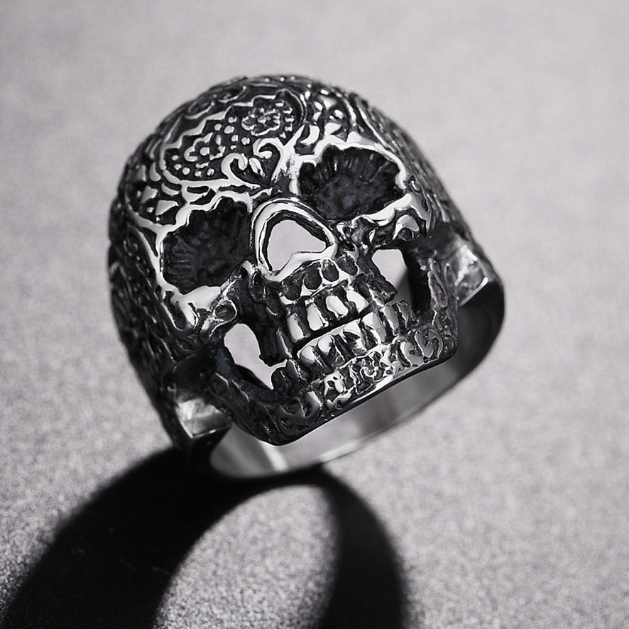 Halloween Carving Skull Head Titanium Steel Ring for Men