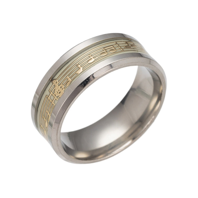 Luminous Piano Stave Ring with European and American Note Design - Men's Jewelry