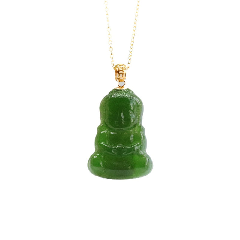 Buddha Baby Jasper Pendant Necklace with Sterling Silver and Hetian Jade