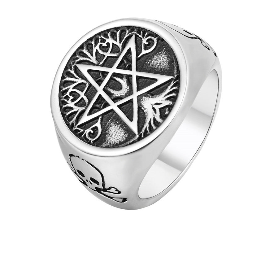 Personality Satan Five Star Tree of Life Titanium Steel Ring for Men