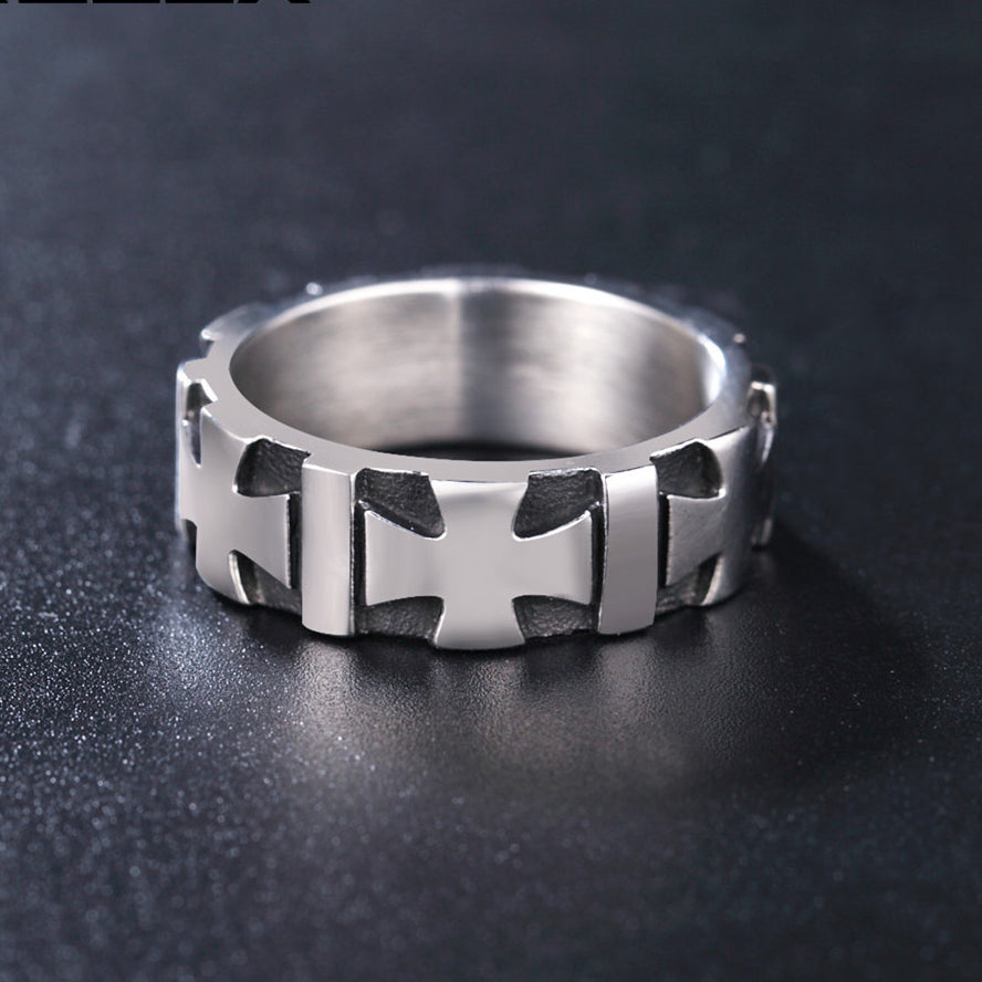 Teutonic Cross Gear Titanium Steel Ring for Men