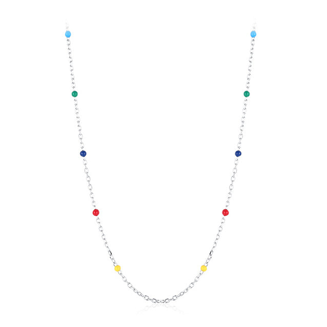 Colorful Sterling Silver Necklace for Women - Small and Elegant Rainbow Clavicle Chain - Versatile Everyday Jewelry