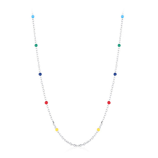 Colorful Sterling Silver Necklace for Women - Small and Elegant Rainbow Clavicle Chain - Versatile Everyday Jewelry