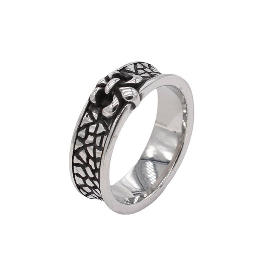 Cross Flower Craquelure Titanium Steel Rings for Men