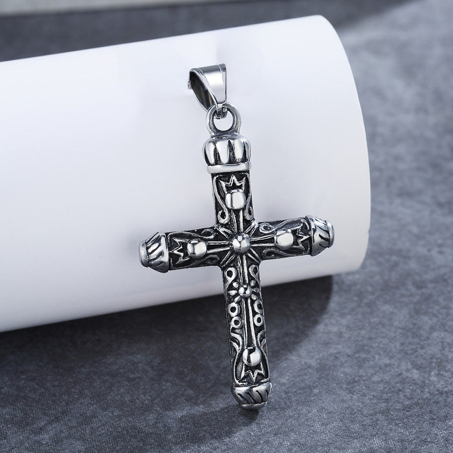 Vintage Crown Latin Cross Titanium Steel Pendant for Men