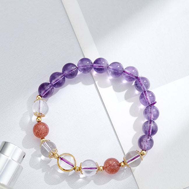 Lavender Amethyst and Strawberry Crystal Sterling Silver Bracelet for Women