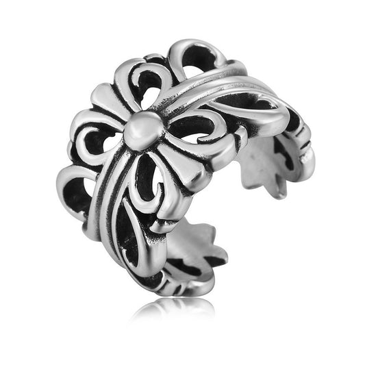 Hollow Croix Flower Opening Titanium Steel Ring for Men