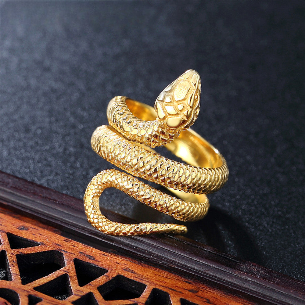 Coiled Python Snake Titanium Steel Ring for Men