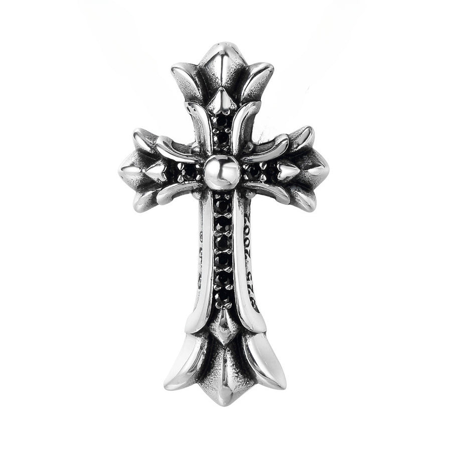 Punk Double Cross Flower Zircon Titanium Steel Pendant for Men