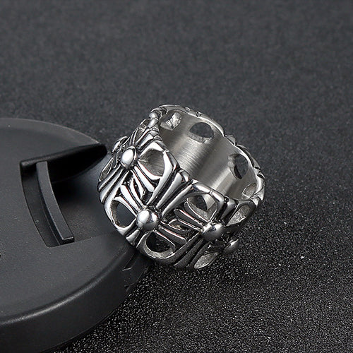 Retro-Inspired Unisex Hollow Titanium Steel Cross Ring for Everyday Wear