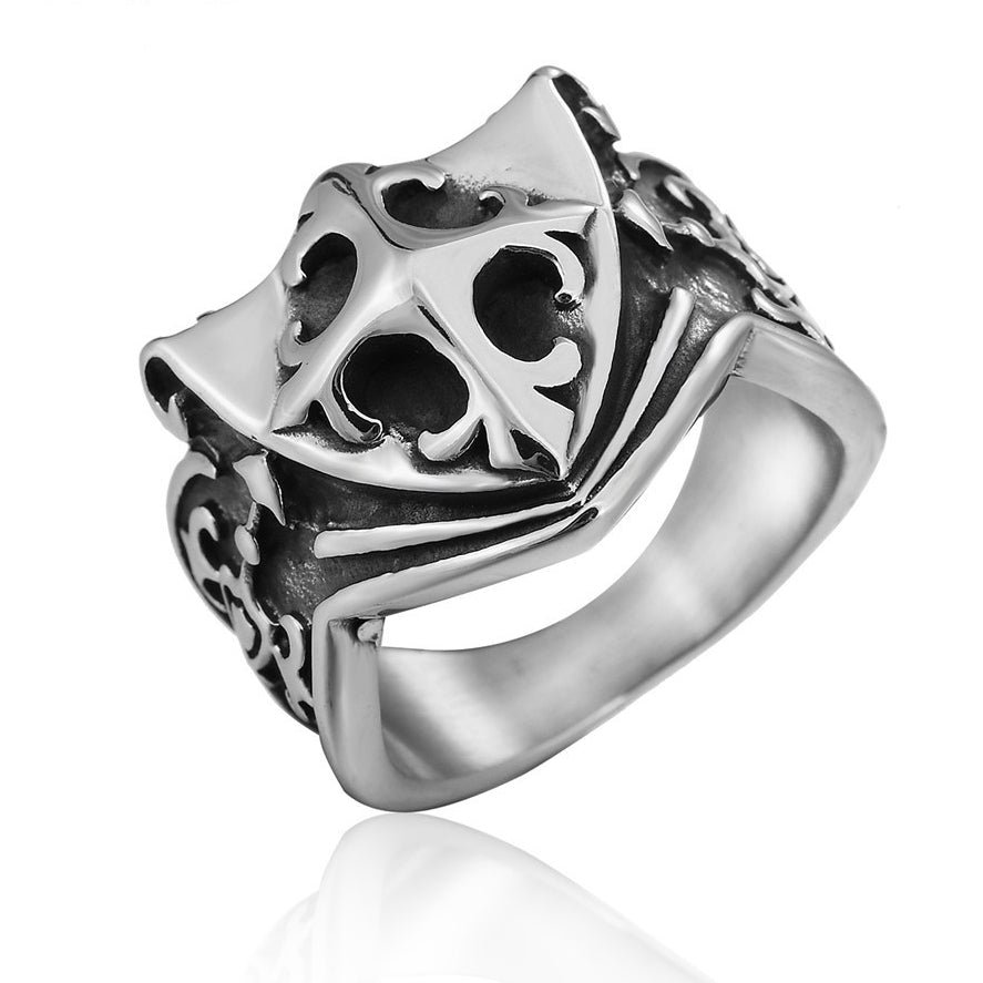 Crusader Shield Relief Titanium Steel Ring for Men