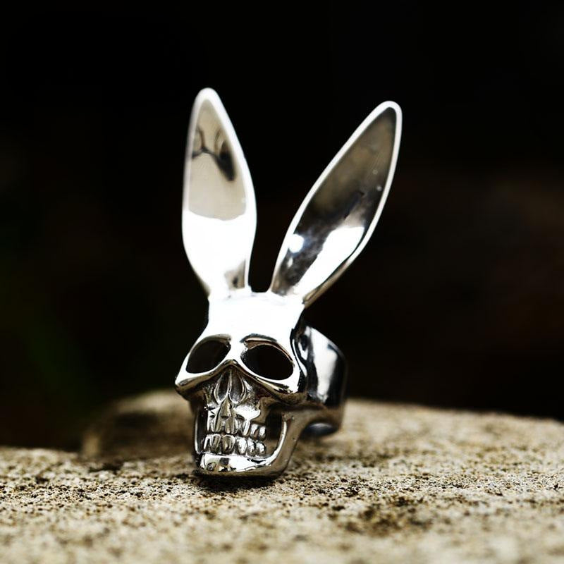 Titanium Steel Skull Rabbit Ear Ring - European American Retro Style Jewelry for Men