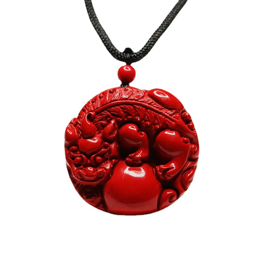 Fortune Infused Cinnabar Pixiu Pendant with Red Sand Stone