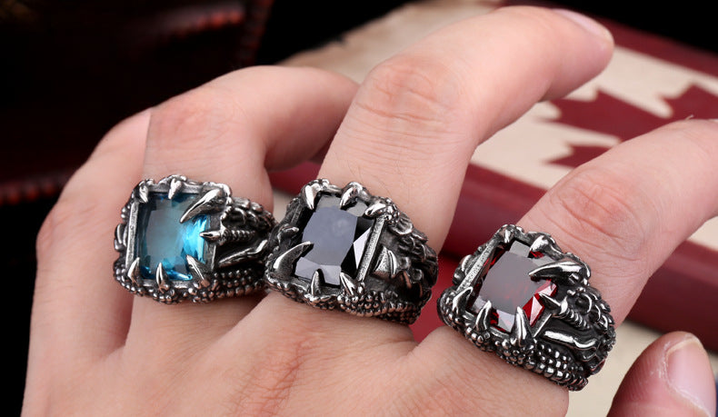 Men's Titanium Steel Dragon Claw Ring - Vintage Design with Zircon Inlay, Wholesale Jewelry