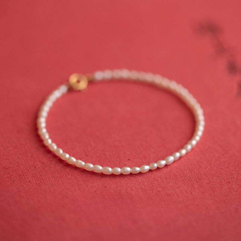 Exquisite Freshwater Millet and Small Pearl Bracelet for Women with 14k Gold Accents