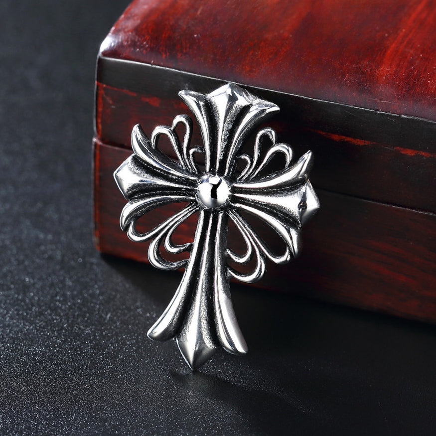 Elegant Cross Flower Titanium Steel Pendant for Men