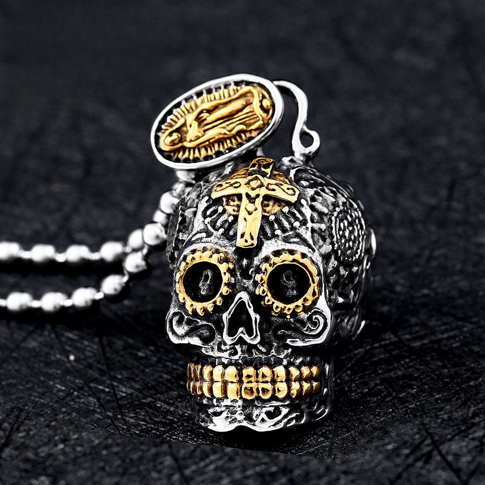 Vintage-Inspired Titanium Steel Virgin Skull Pendant for Men - Retro Punk Jewelry Wholesale