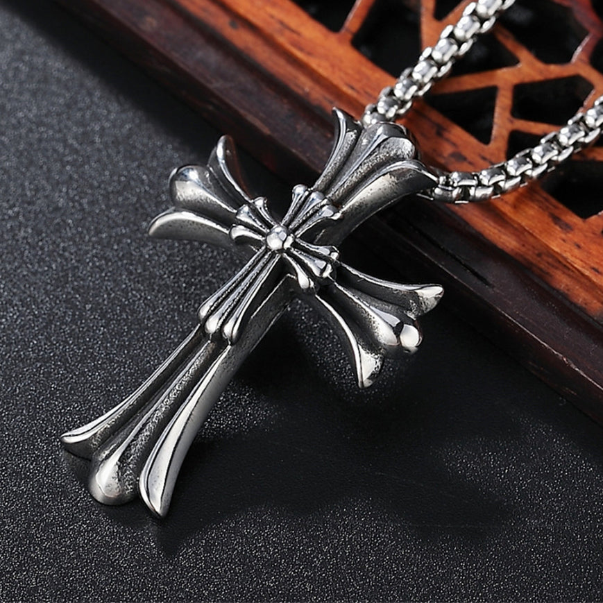 Double Cross Flower Titanium Steel Pendant for Men