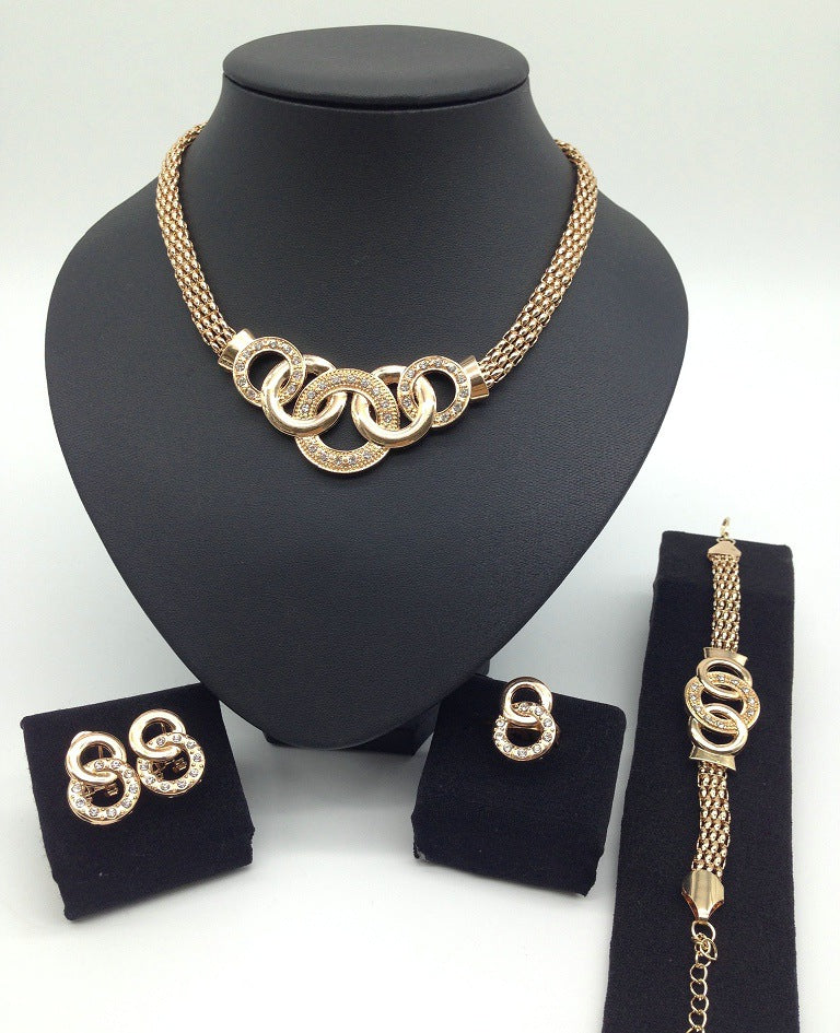 Vintage Rhinestone Chain Jewelry Set - Exquisite European/American Style