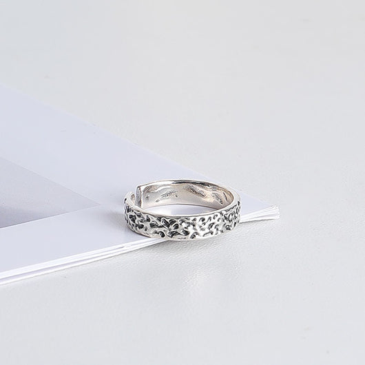 Irregular Concave Convex Textured Opening Sterling Silver Ring