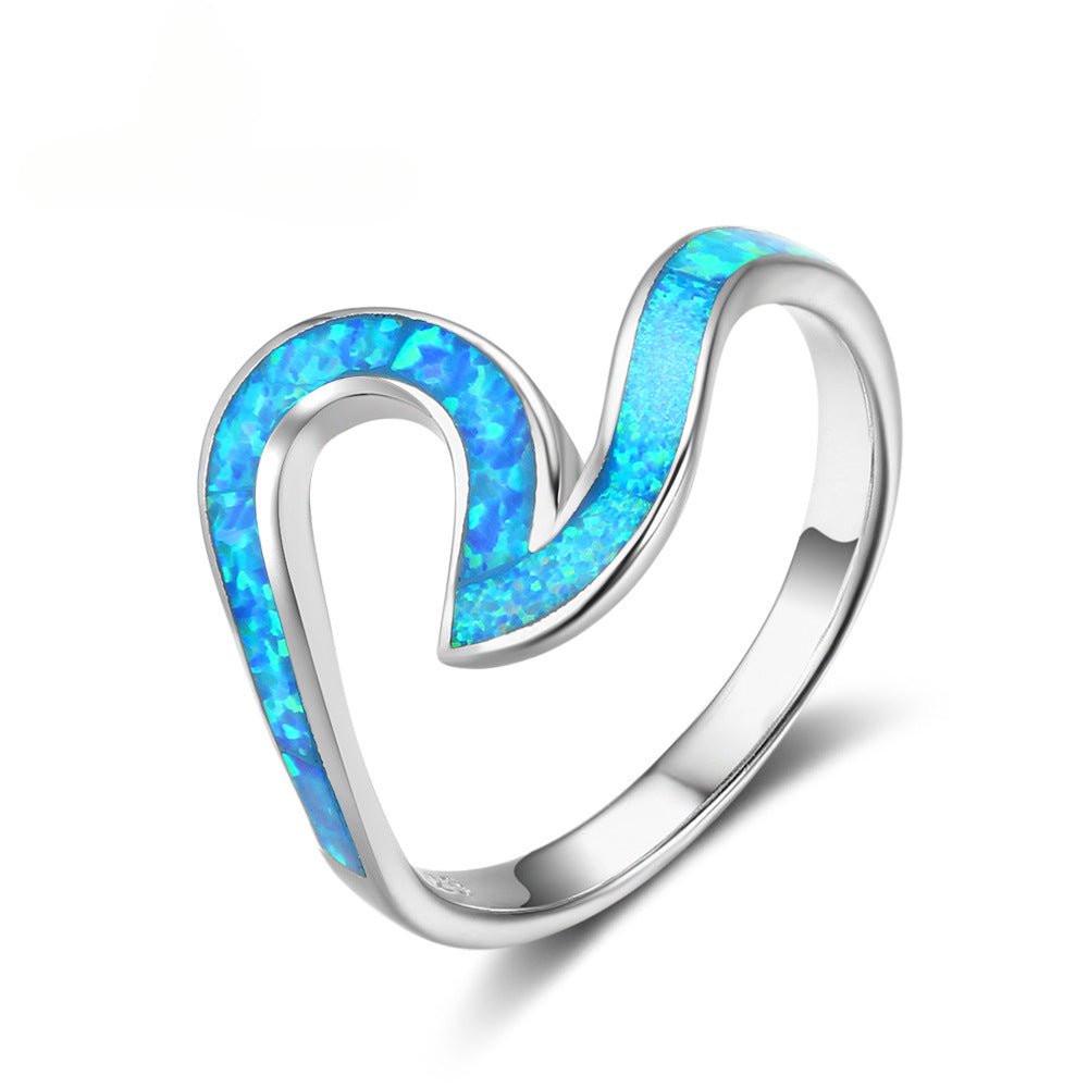 Geometric Blue Opal Sterling Silver Ring