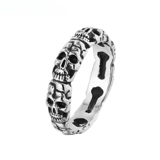 Halloween Beading Skull Face Titanium Steel Ring for Men