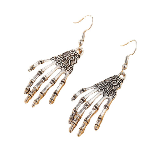 Exaggerated Retro Halloween Skeleton Hand Earrings for Women