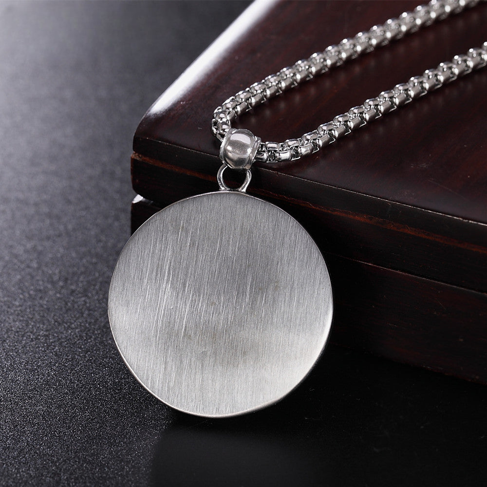 Hexagonal Lotus Flower Round Shape Titanium Steel Necklace for Men