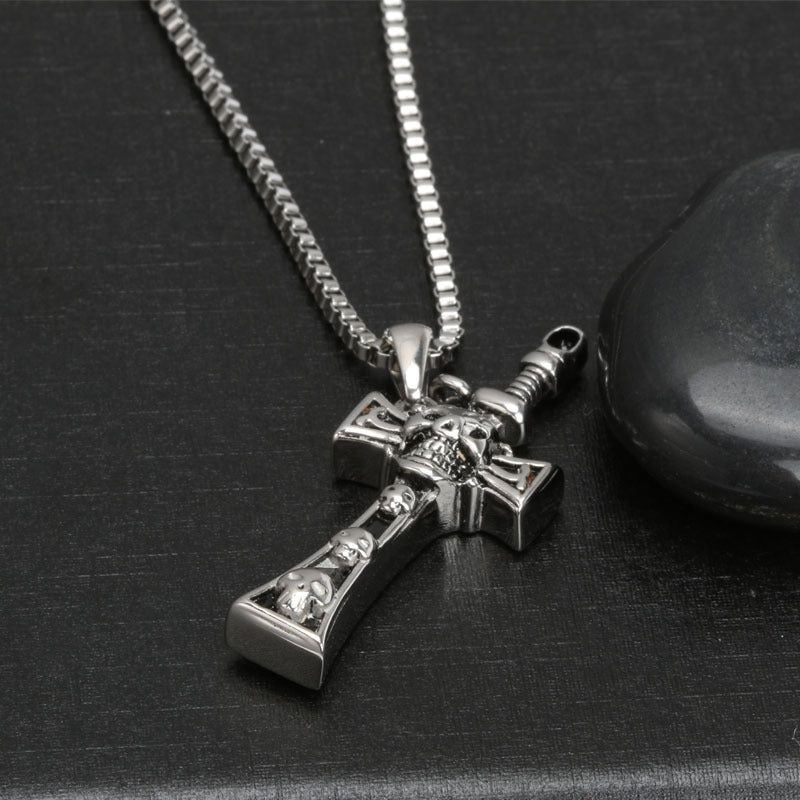 Stylish Titanium Steel Skull Sword Cross Pendant Necklace for Men - European and American Design