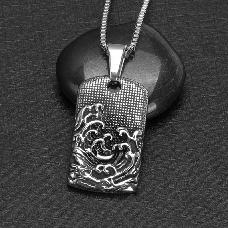 Trendy Retro Wave Totem Titanium Steel Pendant for Men - Punk Style Jewelry