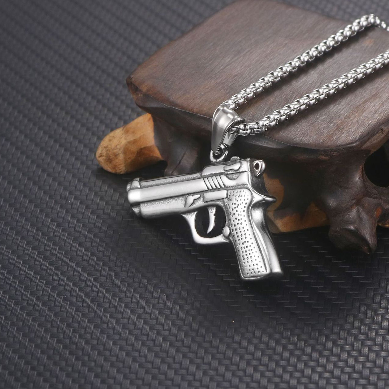 Bold Titanium Steel Pistol Pendant for Men - Personalized Retro Jewelry