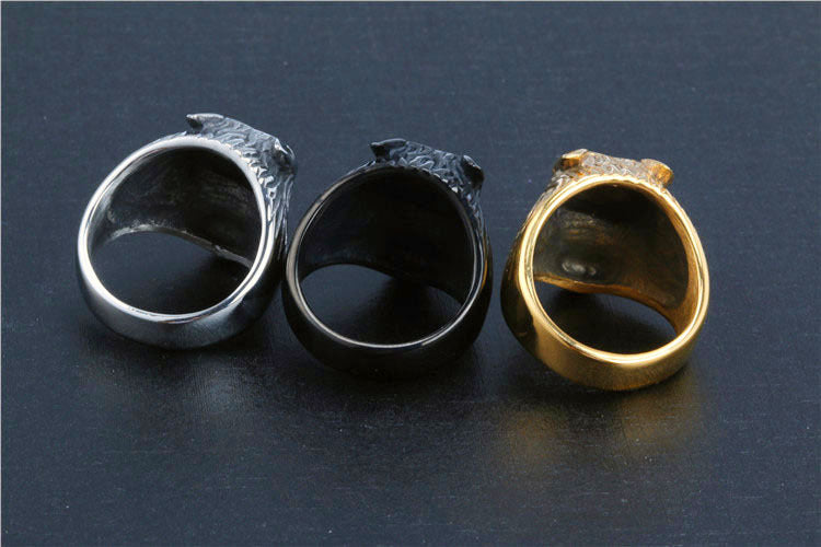 Titanium Steel Wolf Head Ring for Men - Bold Retro Jewelry Statement