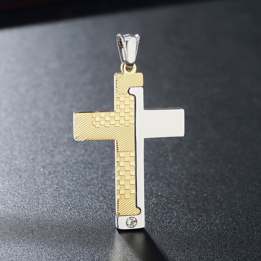 Two Tone Latin Cross Titanium Steel Pendant for Men