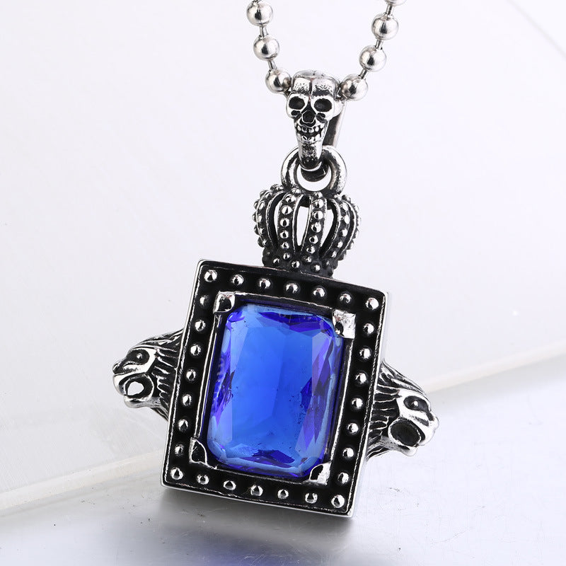 Vintage-Inspired Titanium Steel Wolf Head Pendant with Zircon Crown for Men and Women, Personalized Jewelry Collection