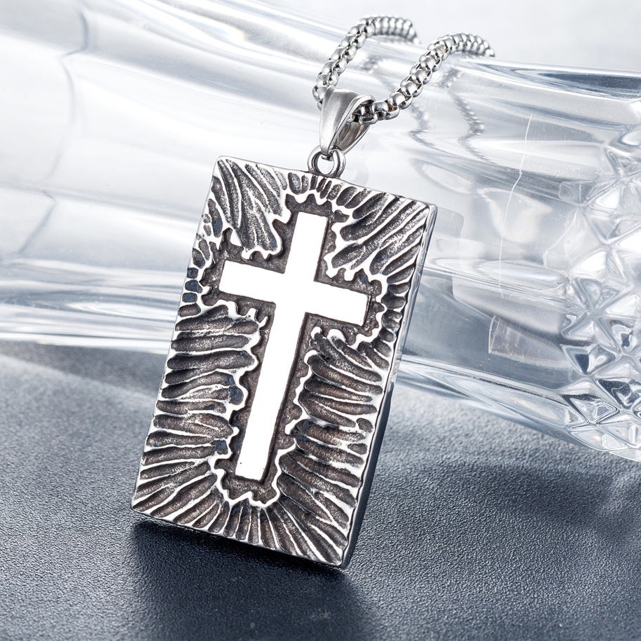 Wizard Ghost Eye Cross Double Side Rectangle Titanium Steel Necklace for Men